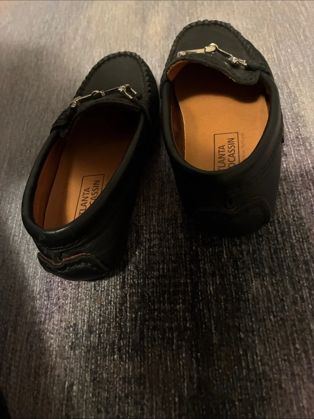 Boys' Navy Leather Loafers with Silver buckle size 26